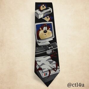 Vintage Looney Tunes Taz Necktie 1999 Computer Printer Cartoon Novelty Tie